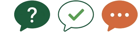 Speech bubbles with a question mark, a check mark and typing dots