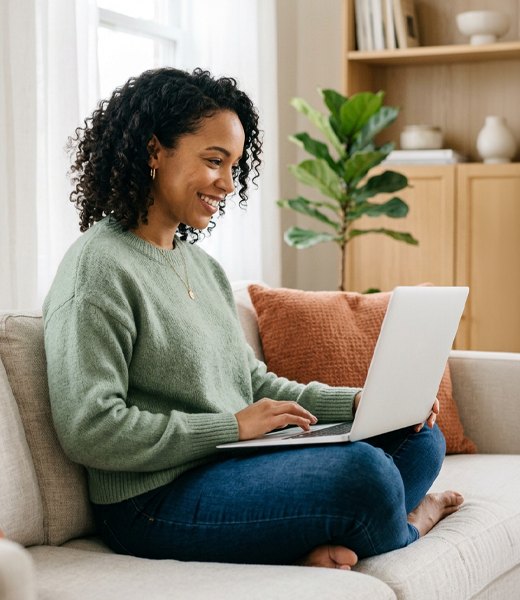 A woman reviewing her loan options on a laptop at home